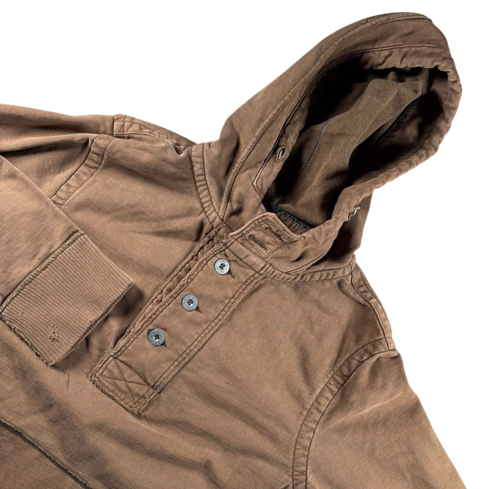 American Eagle Outfitters Men L Brown Henley Hoodie Long Sleeve Sweatshirt Y2K